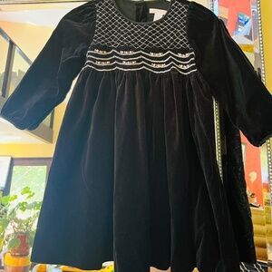 Stunning Janie and Jack black velvet smocked embroidered lined occasion dress 5